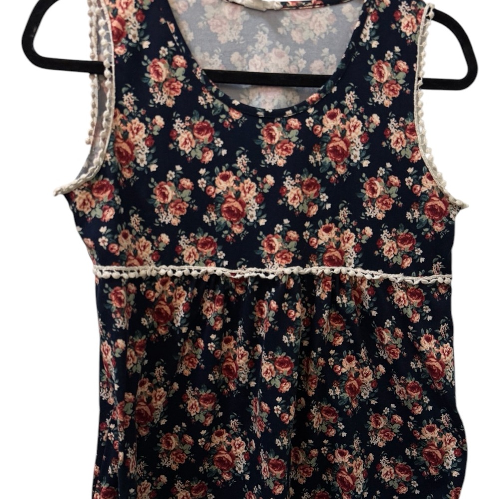 Floral Sleeveless Top - Navy and Pink